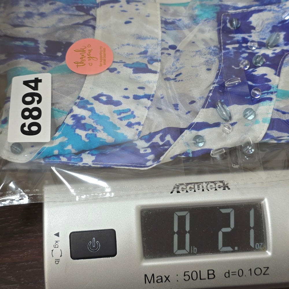 Soft Surroundings Abstract All Silk Beaded Tunic Blouse Womens M Sheer Blue New - Picture 13 of 13